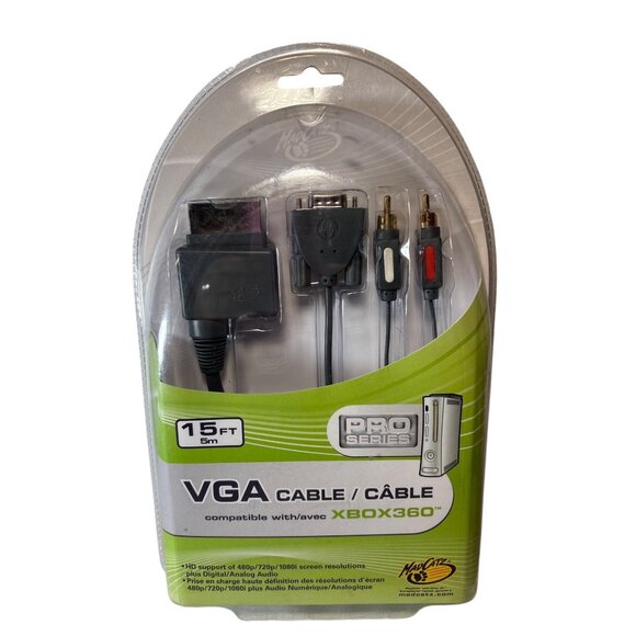 Mad Catz Xbox 360 Compatible Pro Series VGA Cable 15FT HDTV Digital/Analog Audio - Picture 1 of 6